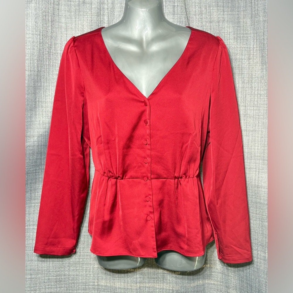 J. Crew Red Satin Peplum Blouse Size 8